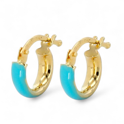 14K Yellow gold aqua Huggies hoops-12041