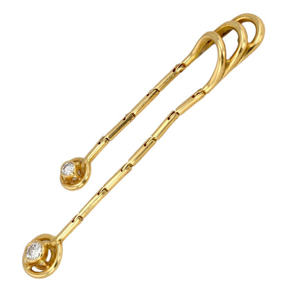 18K yellow gold two drop articulate diamonds dangling exotic earrings-4528