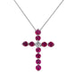 White 14k gold red ruby one center diamond cross necklace
