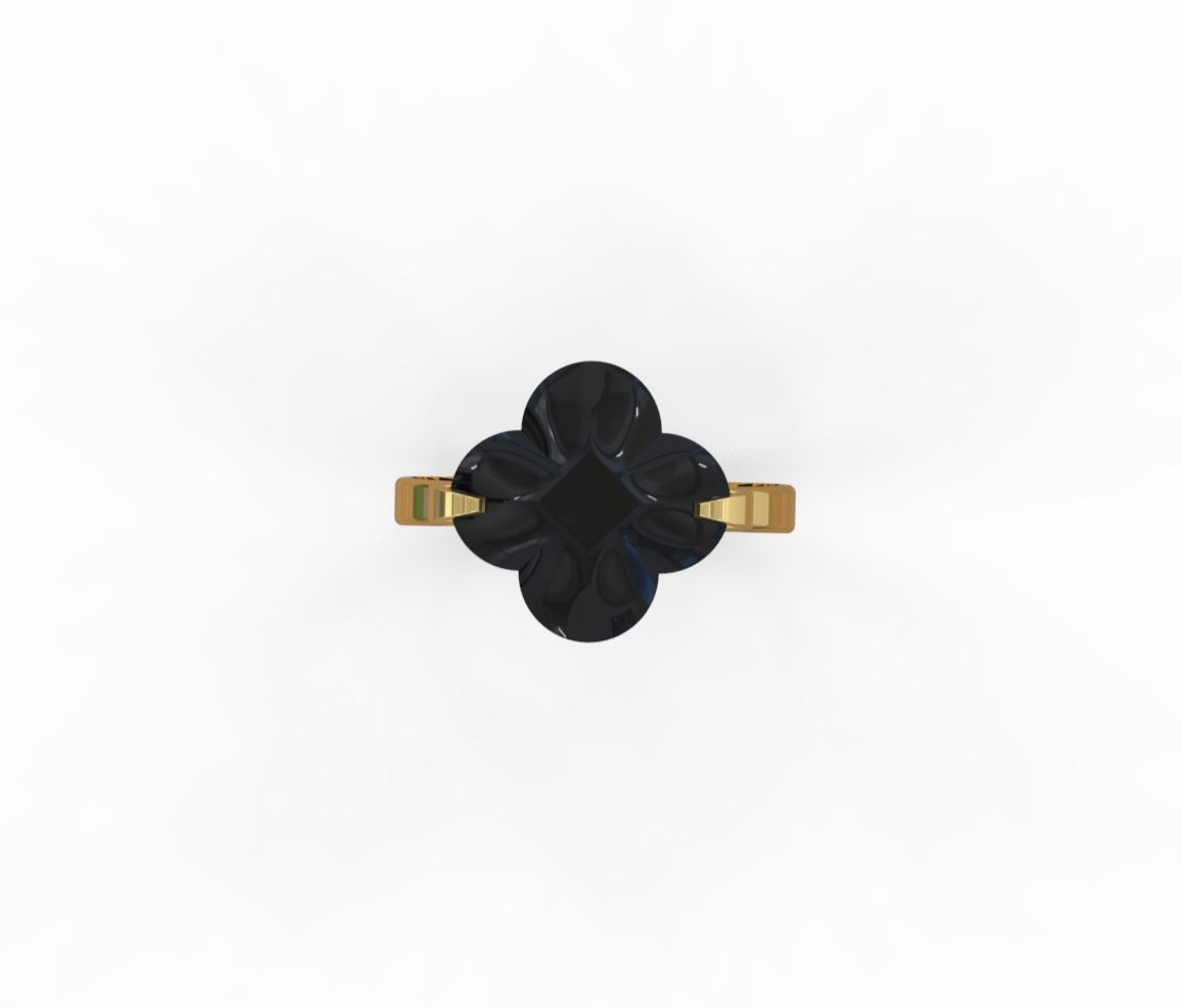14K Yellow gold black faceted clover ring-639942