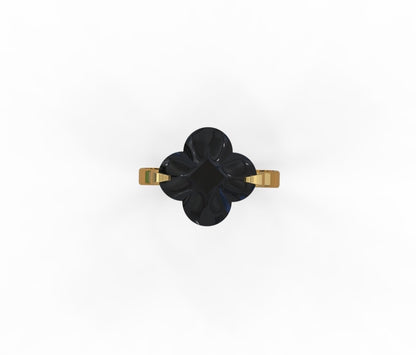 14K Yellow gold black faceted clover ring-639942