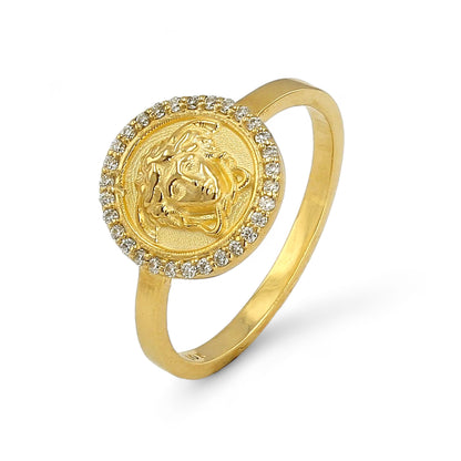 10K yellow gold round diamonds medusa ring-53728