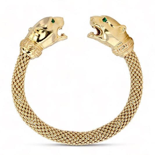 14K Yellow gold solid panthers bangle-210407