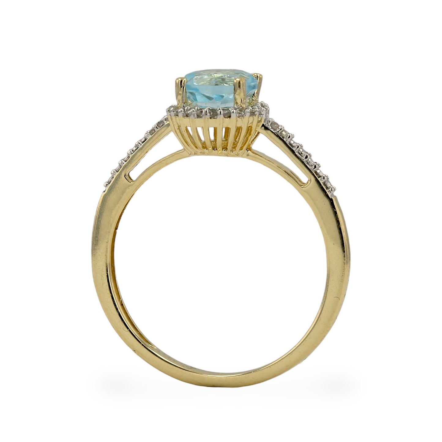 14k Yellow gold halo natural aquamarine and diamonds ring-T0003