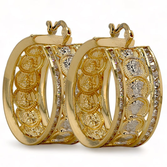 14K Yellow gold big Medusa hoops earrings unique piece crafted Italy-89057