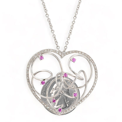 18K white forever love necklace pink sapphire accent-17532