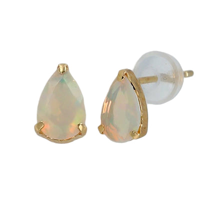 18K yellow gold faceted opal tear studs earrings-2010277