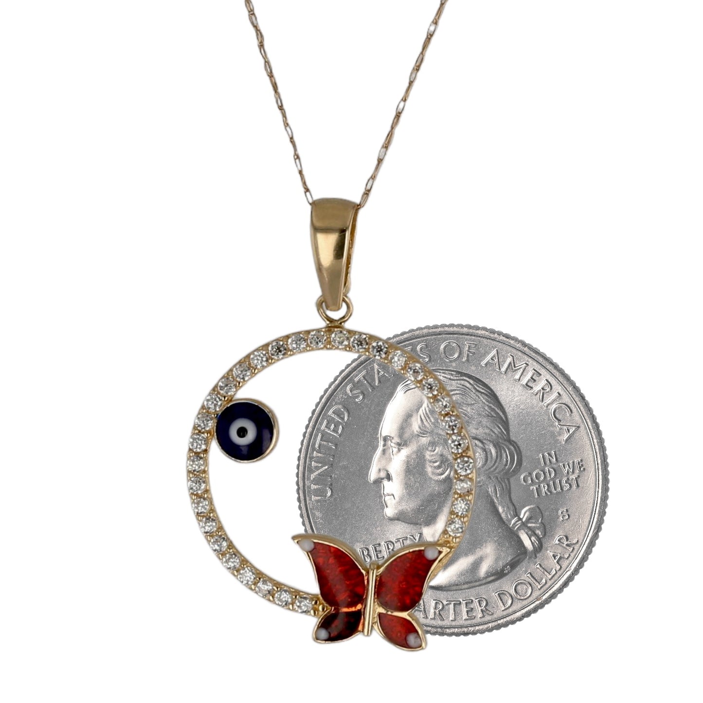 14K Yellow gold red butterfly pendant singapore chain-528399