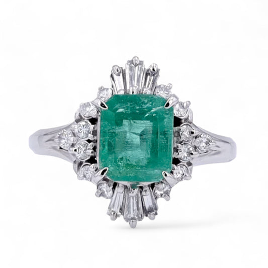 PT900 1.63 CT Emerald Center natural diamonds Ring-30200