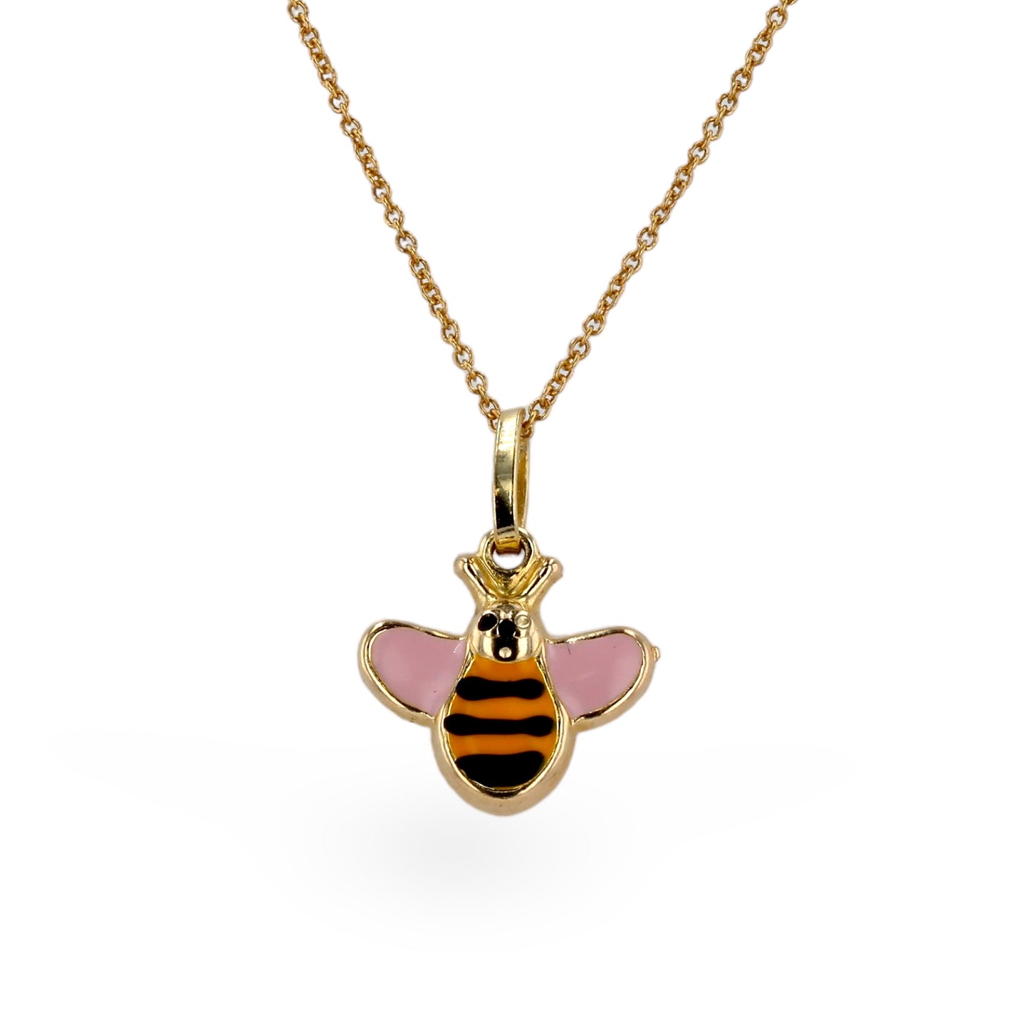 Gold set chain with enamel pink bee