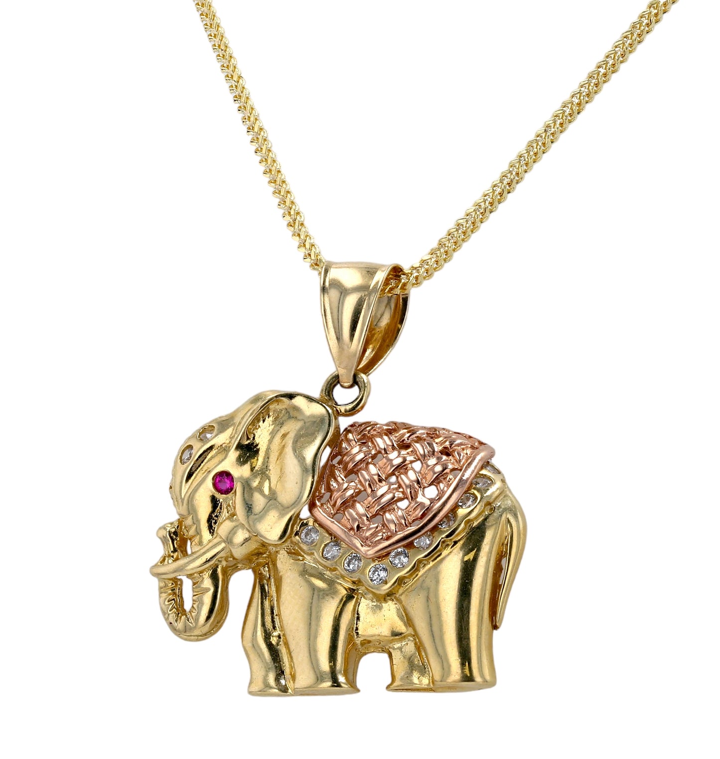 Yellow 14k gold elephant necklace