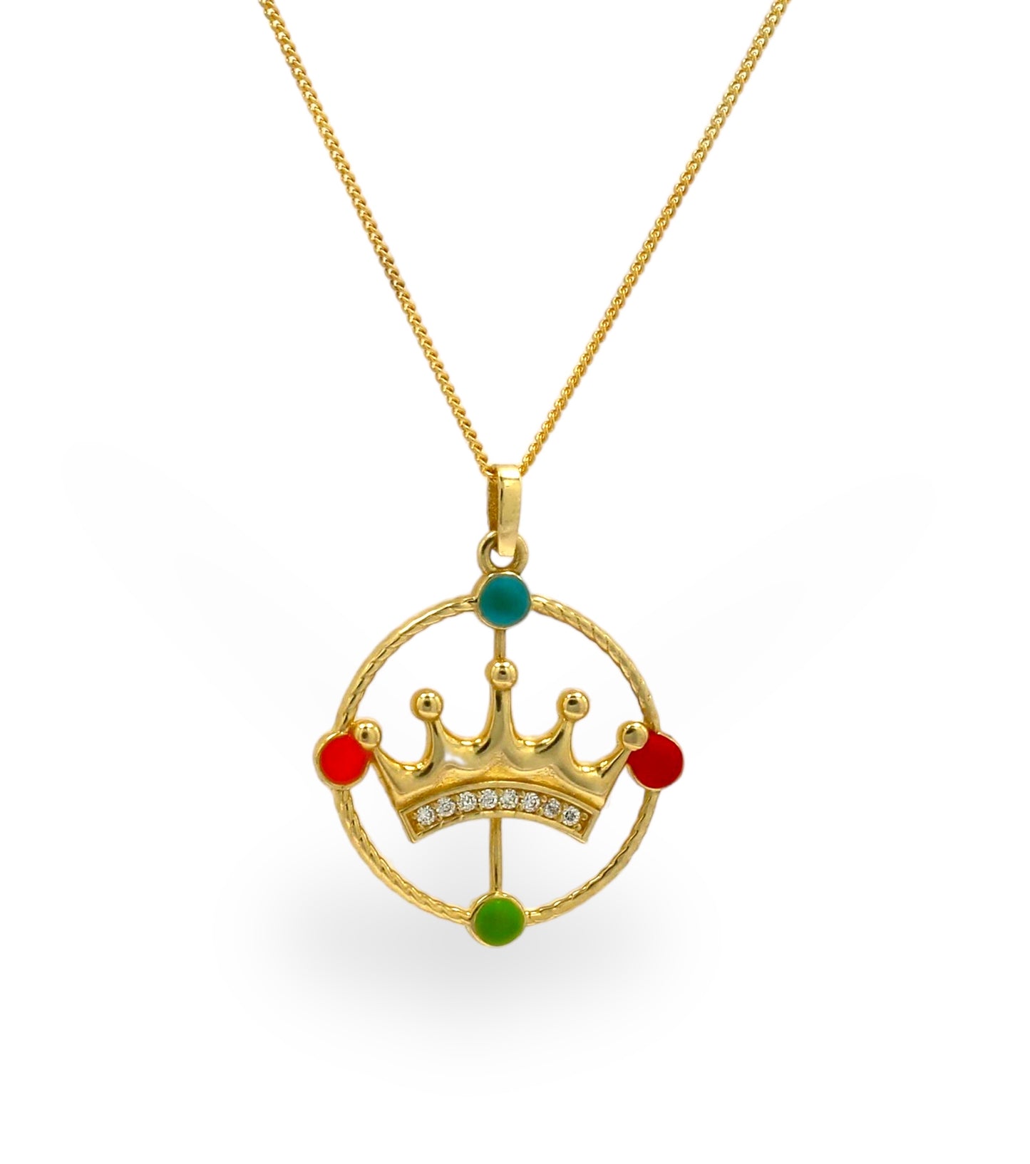 10k Yellow gold crown pendant necklace-01