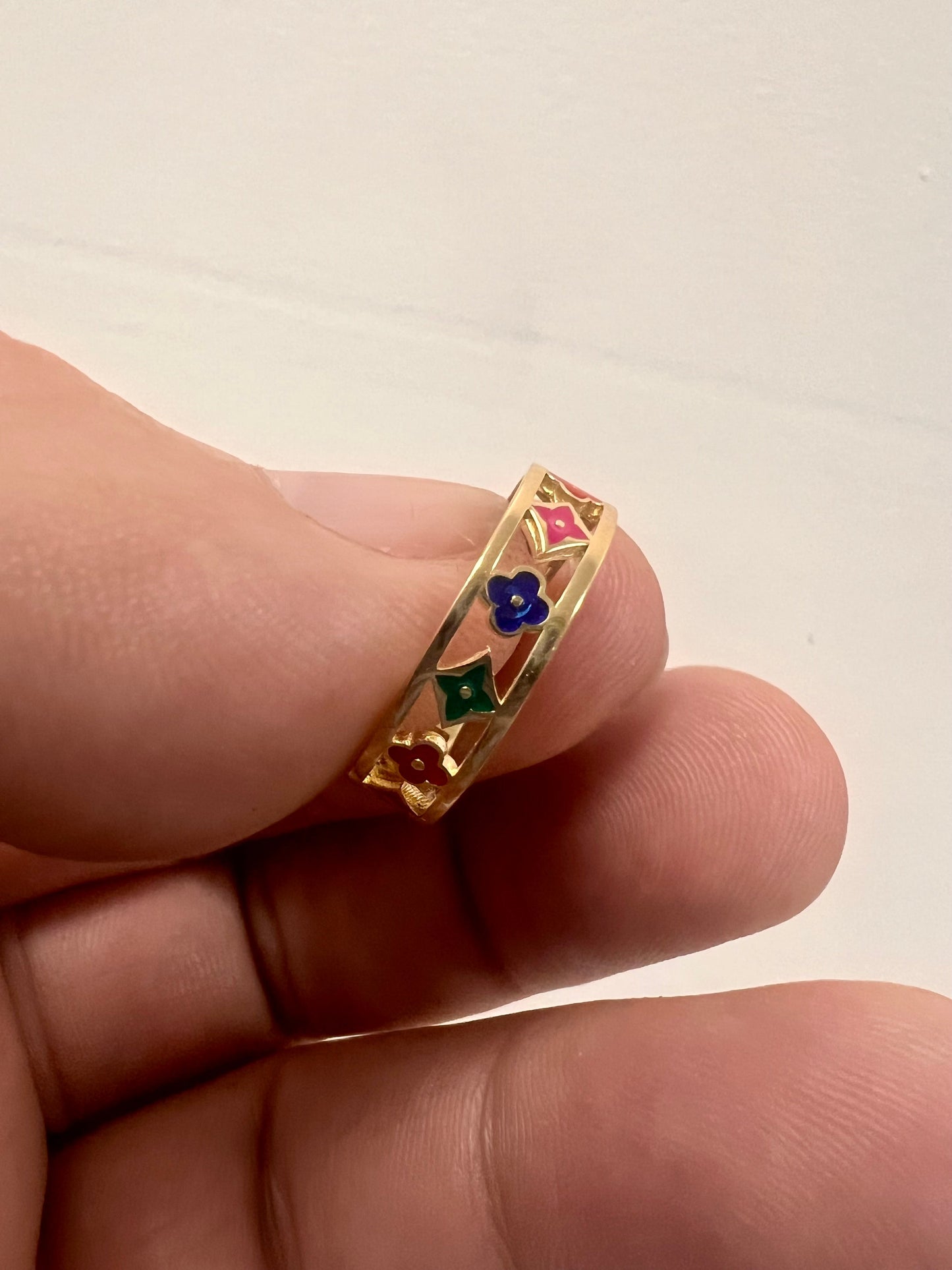 14K Yellow gold multi color  clover ring-226903