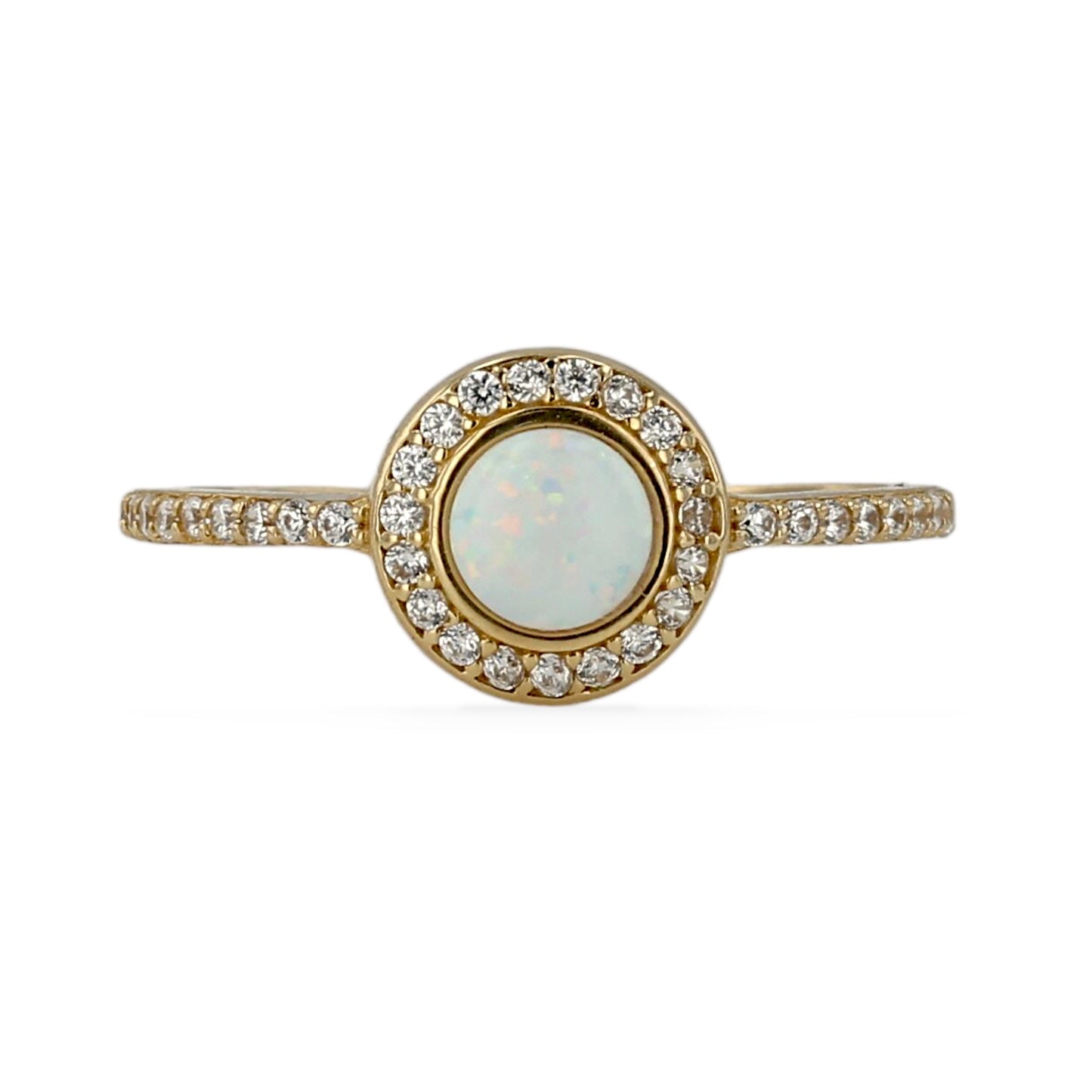 14k Yellow gold natural opal halo ring