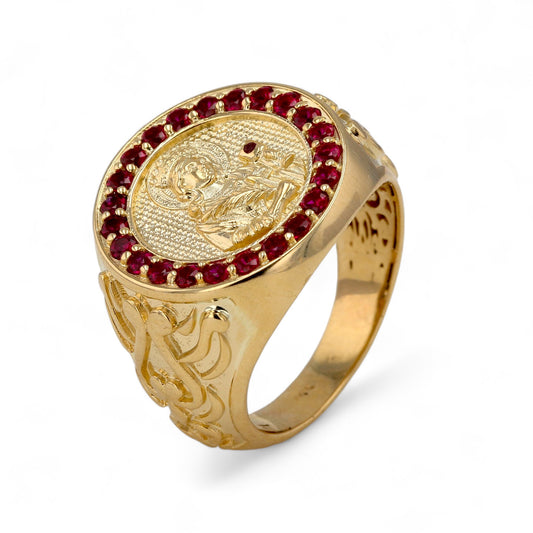 14K Yellow gold solid Santa Barbara and ruby round ring-63994