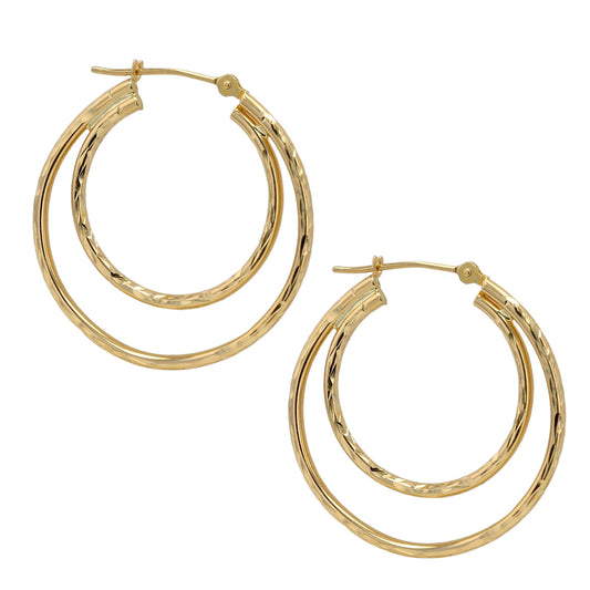 14K Yellow gold double hoops earrings-12022