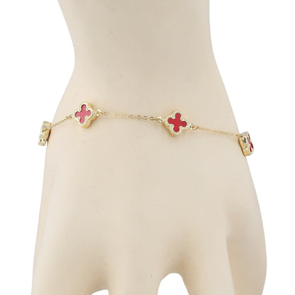 14K Yellow gold red clover bracelet-53046