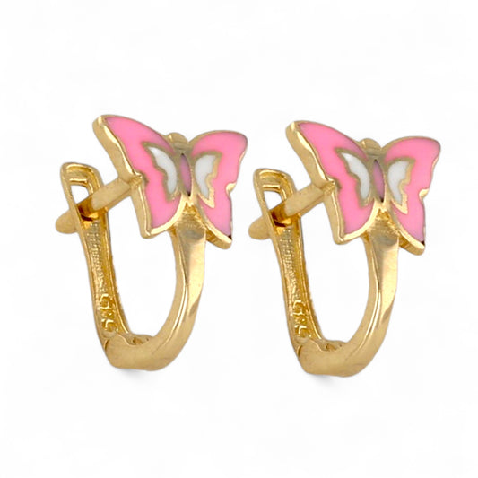 14K Yellow gold butterfly Huggies earrings-530742