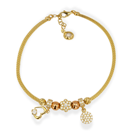 14K Yellow gold braids charms bracelet-316263
