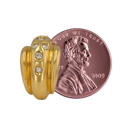 18K yellow gold diamond convex omega clip fancy studs earrings-62839
