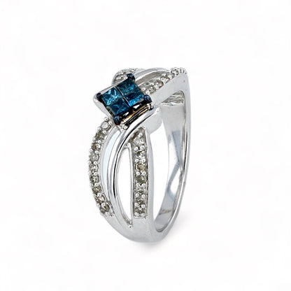 10K white gold 0.55CT blue diamond bypass solitary ring-17512