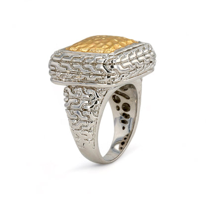 Sterling silver 925 and hammering gold  texture ring-63839