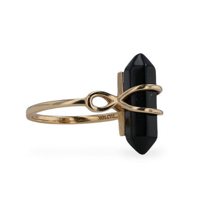 Yellow 10k gold deco onyx ring -227760