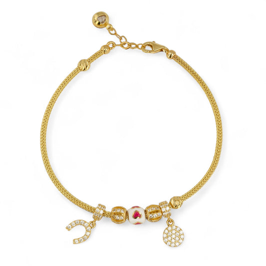 14K Yellow gold braids charms bracelet-316264