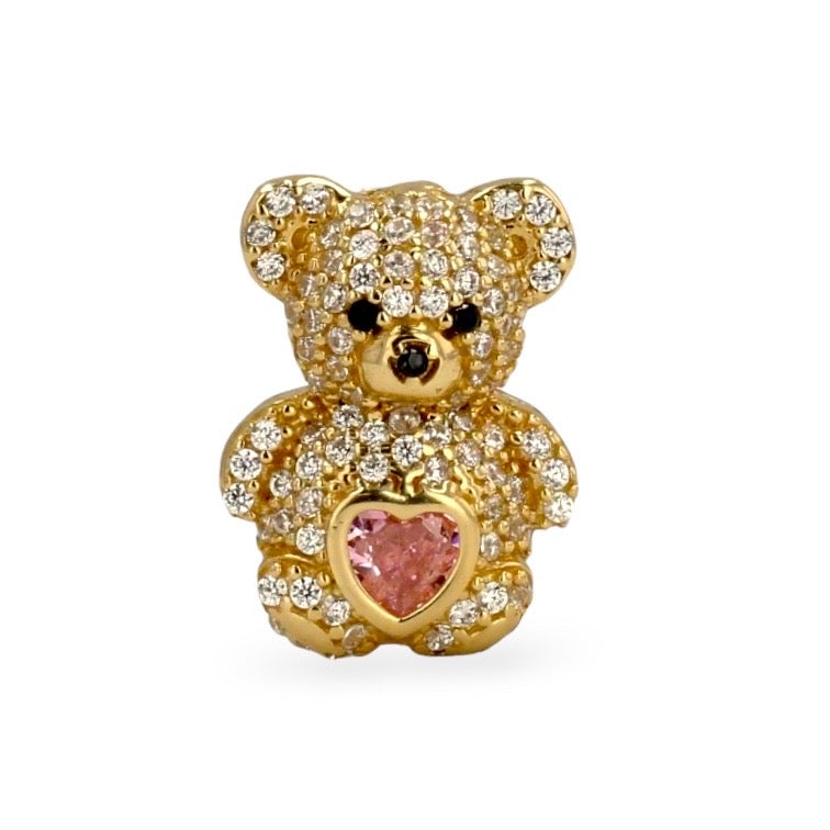 14k yellow gold big rose Teddy bear earrings