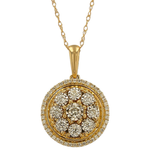 14K Yellow gold coin natural diamonds rosette pendant singapore chain-CH4247Y
