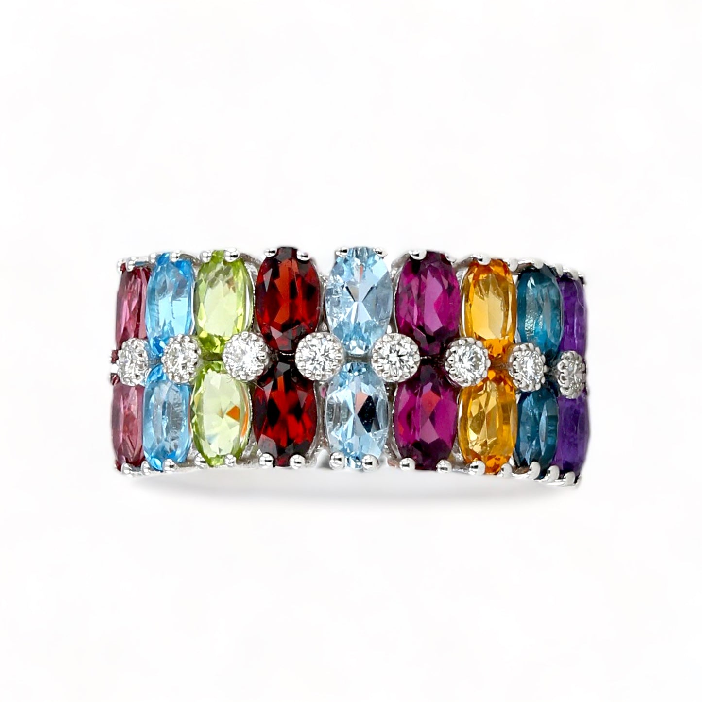 14K solid white gold EFFY multi sapphire color arch band ring-312266