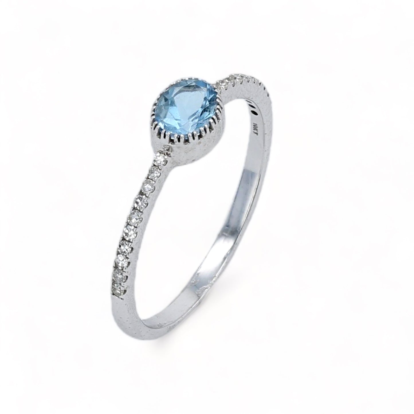 10K white gold oval natural aquamarine with diamonds ring-31911