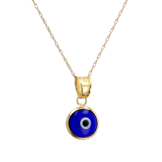14K Yellow gold singapore chain Blue eye pendant amulet-5283840
