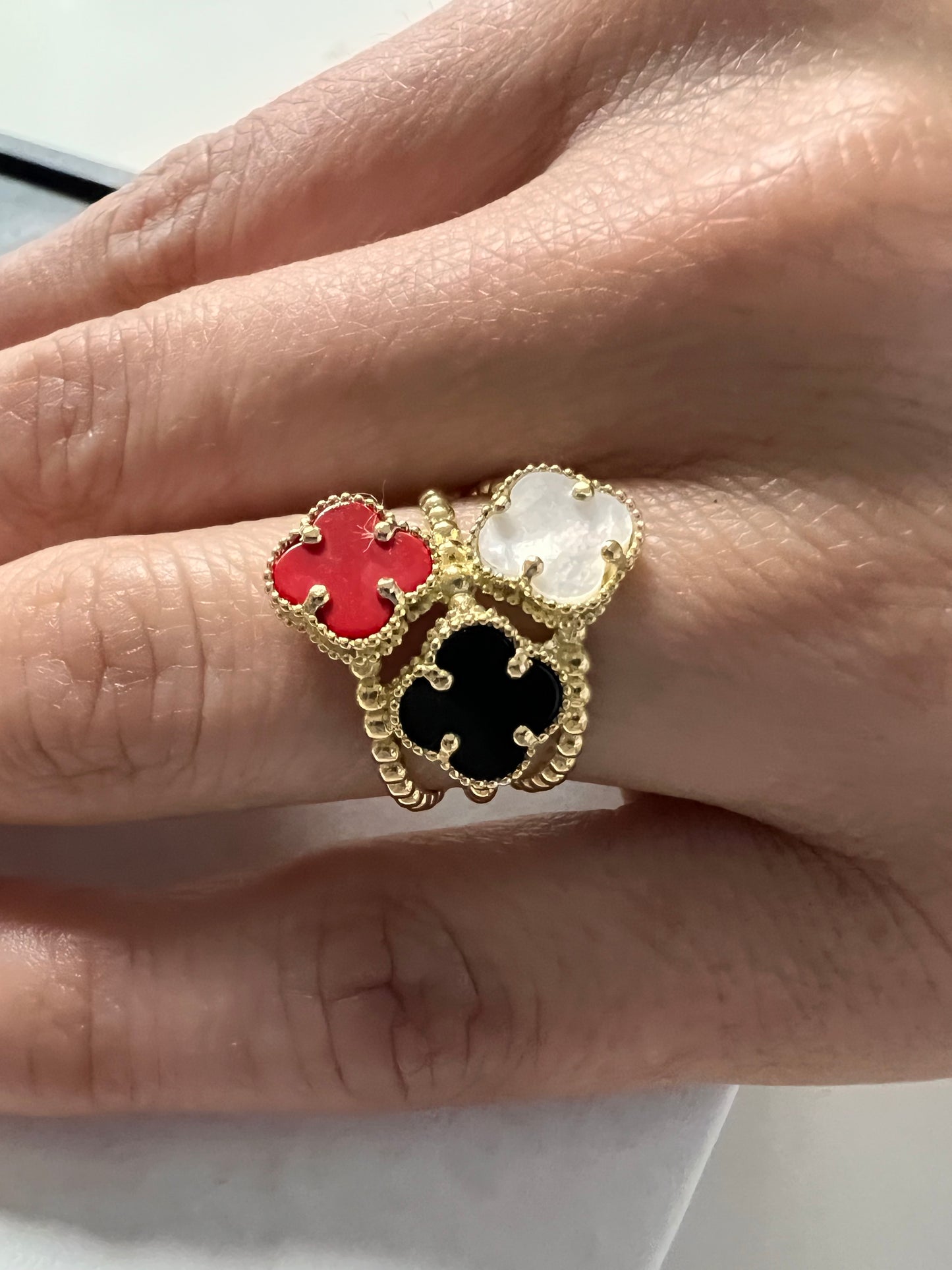 14K Yellow gold multi color clover ring-227063