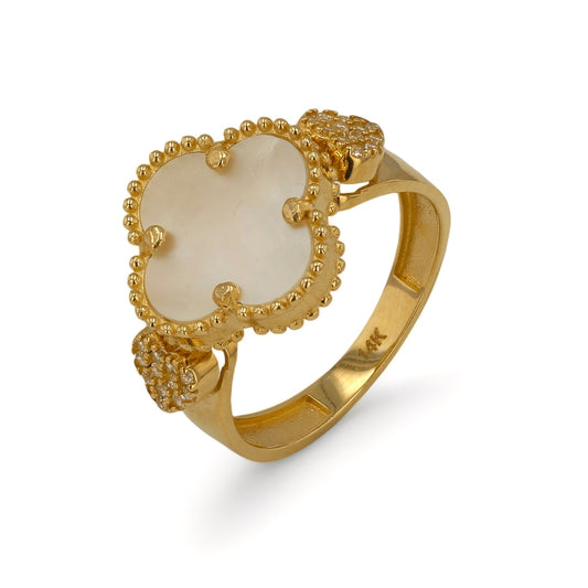 14K Yellow gold mother pearl hearths clover ring-227253