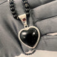 Sterling silver 925 natural onyx fancy heart garnet accent necklace handmade-M6740