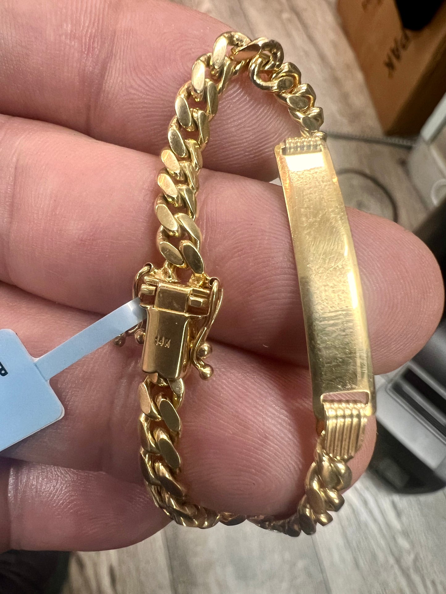14K Yellow gold Solid ID bracelet box lock-226943
