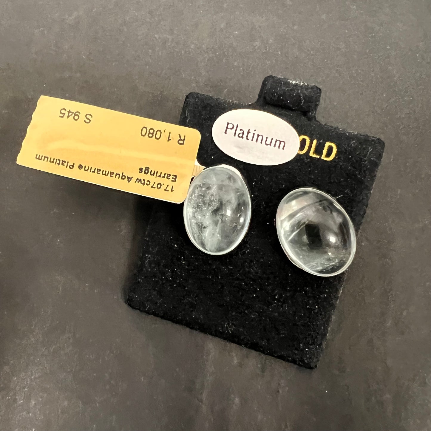 Big oval natural 17.5 CT natural aqua marine platinum bezel studs earrings-4081