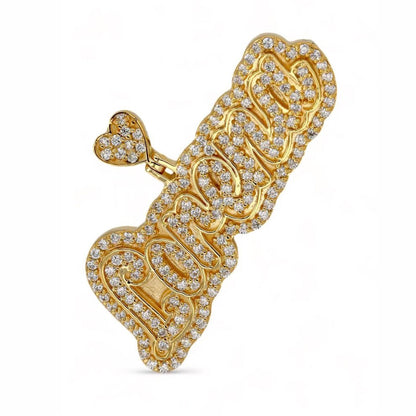 14K Solid Gold Enamel and Full Diamonds Custom Name Pendant