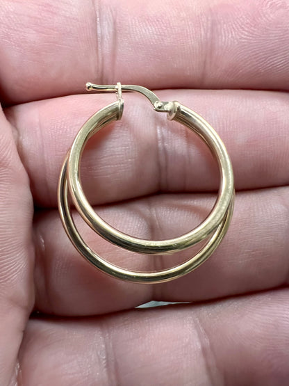 10K yellow gold double hoops earrings Italian handcrafted-227042