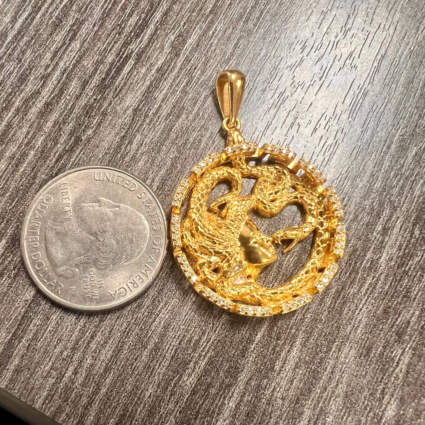 Custom yellow gold solid medusa snake diamonds bezel coin style pendant-56293