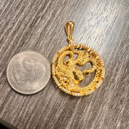 Custom yellow gold solid medusa snake diamonds bezel coin style pendant-56293