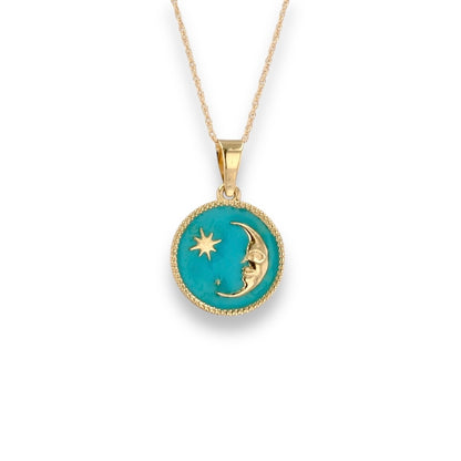 14K Yellow gold moon necklace-5303