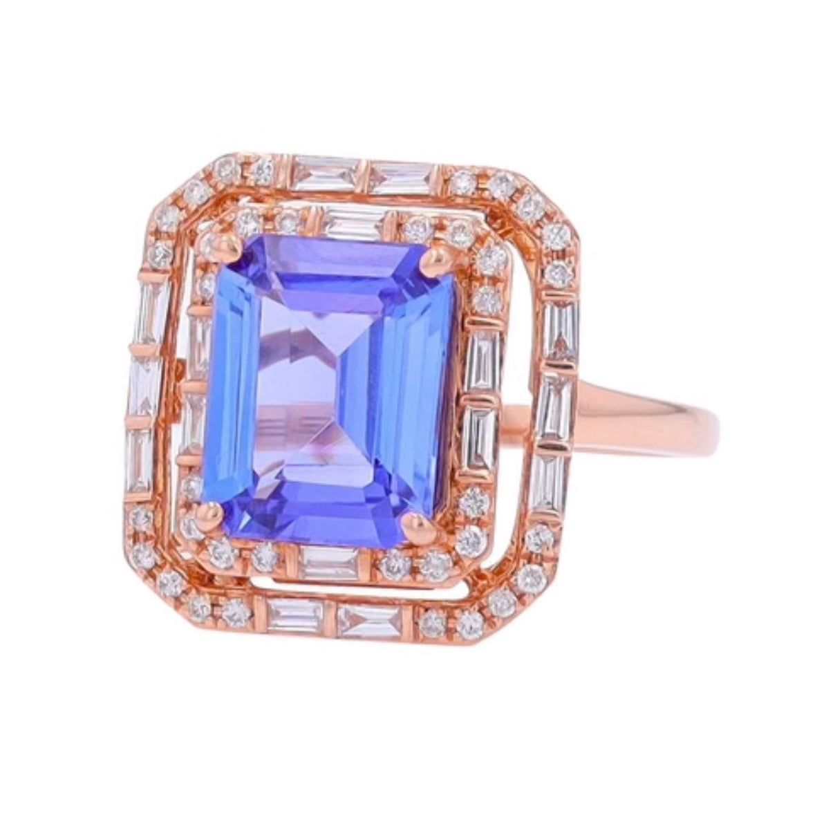 14K Rose Gold  ORIGINAL EFFY 2.91 CT Tanzanite Center halo bagette diamonds Ring-18435