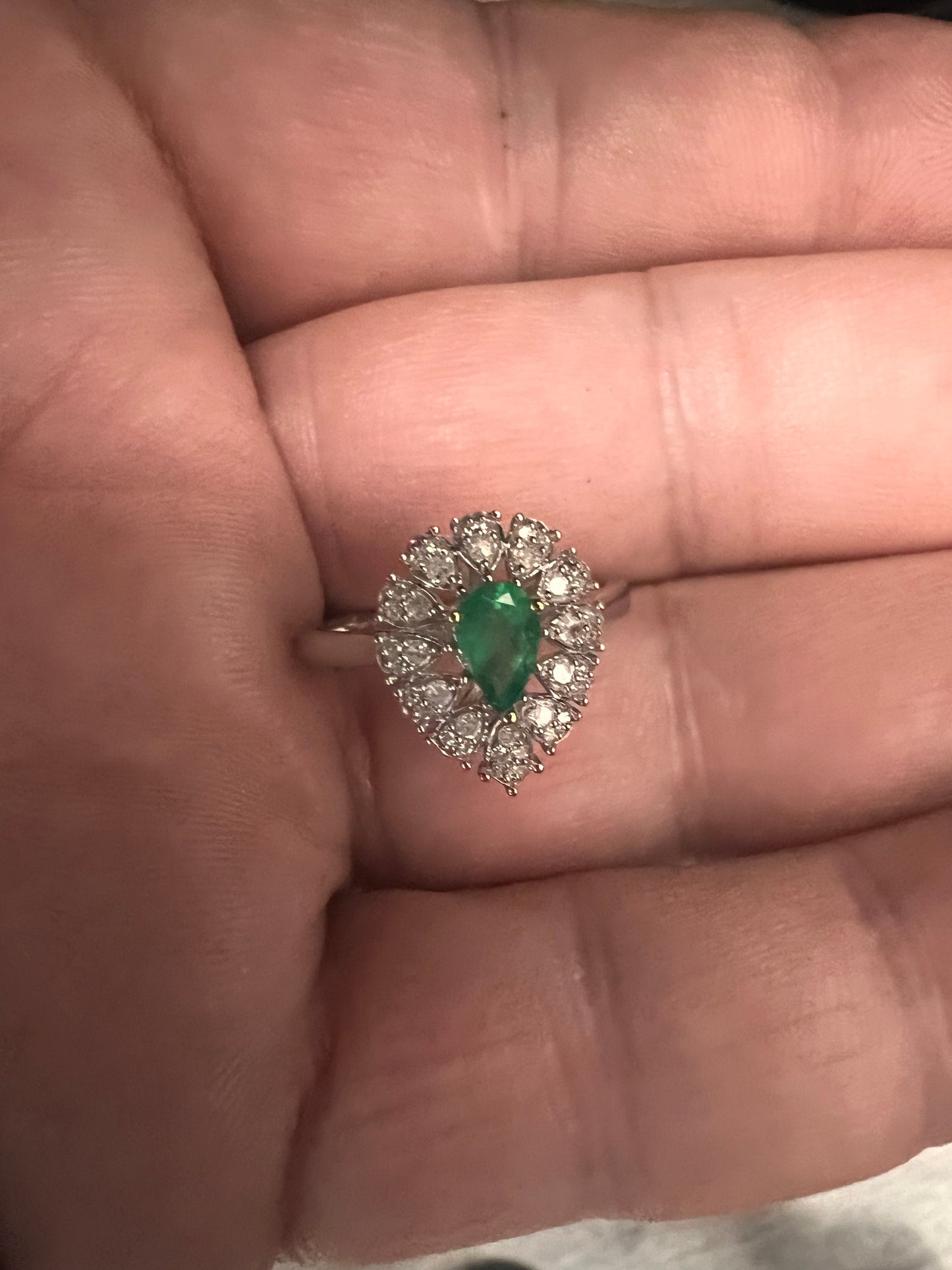 14k White gold drop emerald diamonds ring-28417
