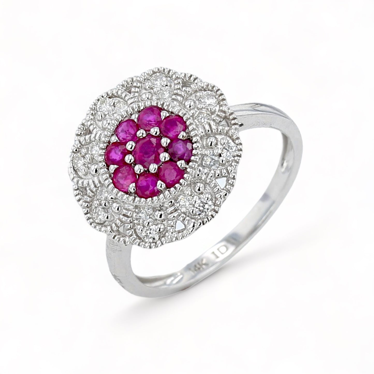 14K white gold sunflower ruby with diamonds ring-19583