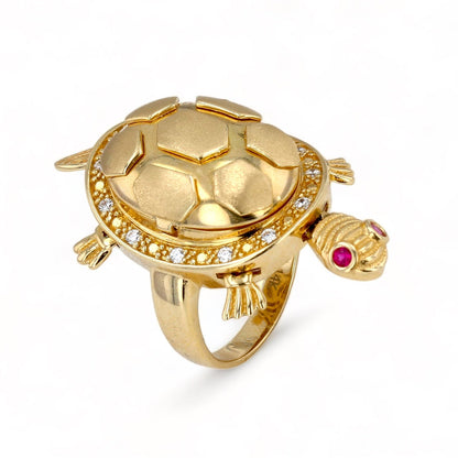 14k yellow gold articulated  small turtle ring-2203