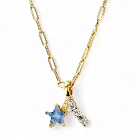 14K Yellow gold paper clip star necklace-7770