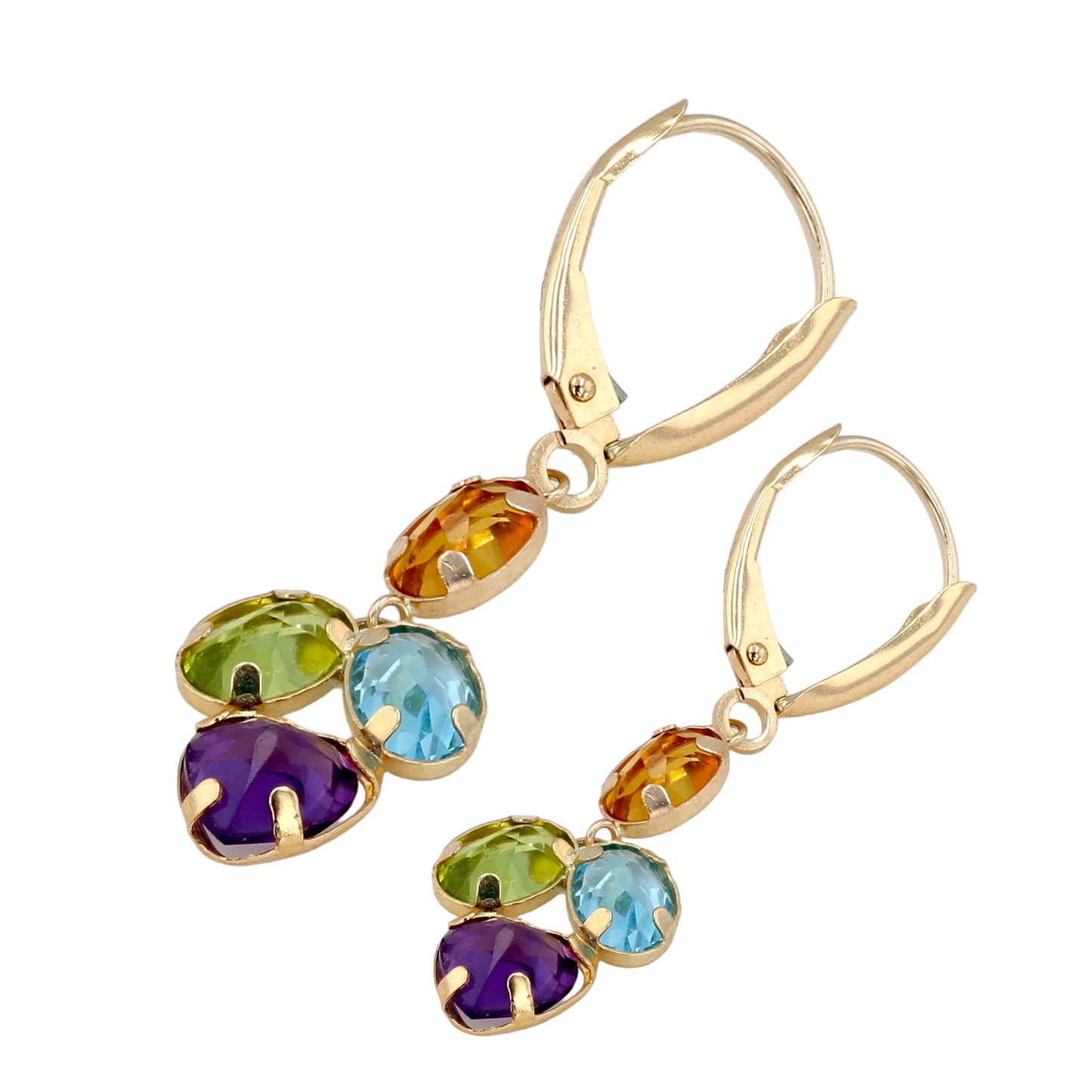 10K Yellow gold dangling color gemstone earrings-6090