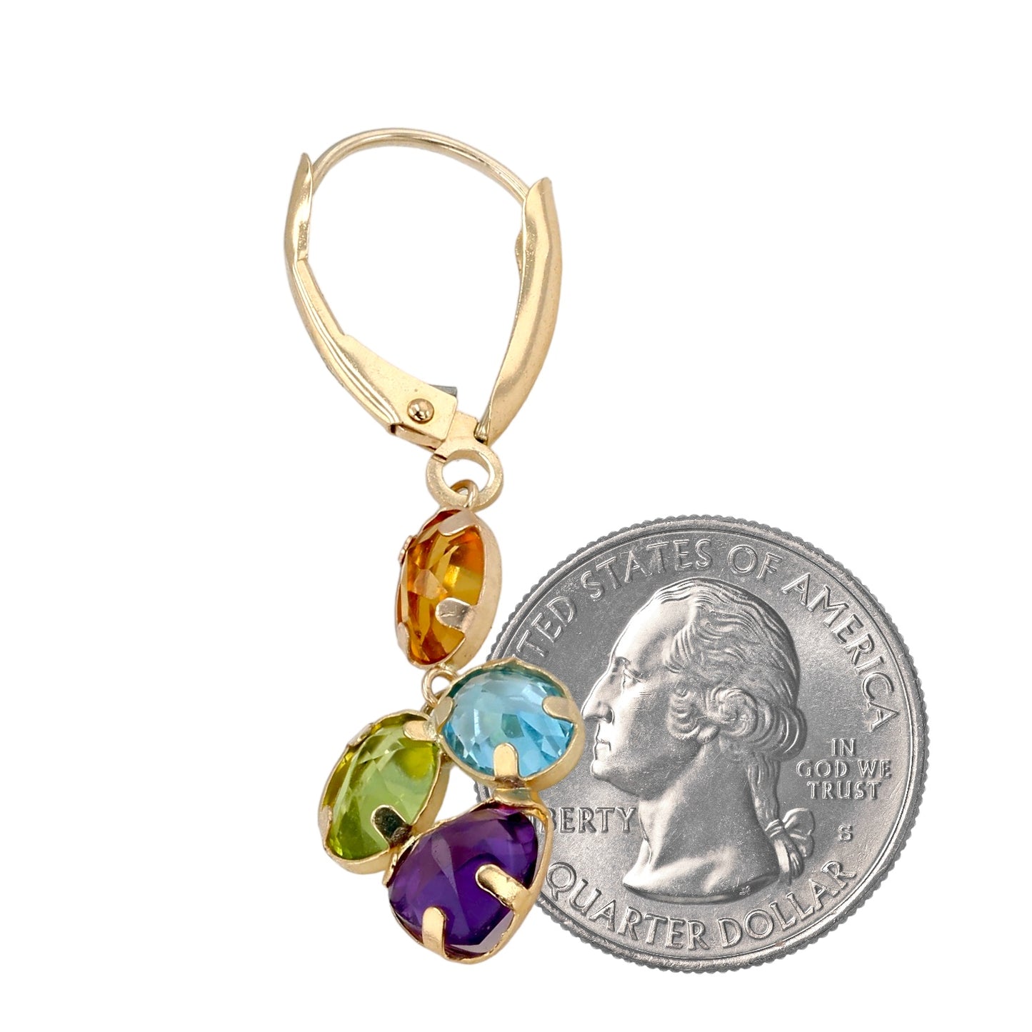 10K Yellow gold dangling color gemstone earrings-6090